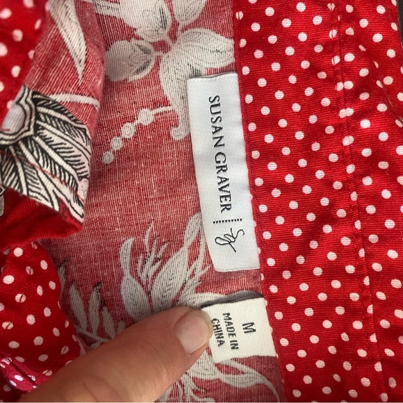 Susan Graver Red & White Floral Polka Dot Blouse Women’s Medium - Picture 6 of 12